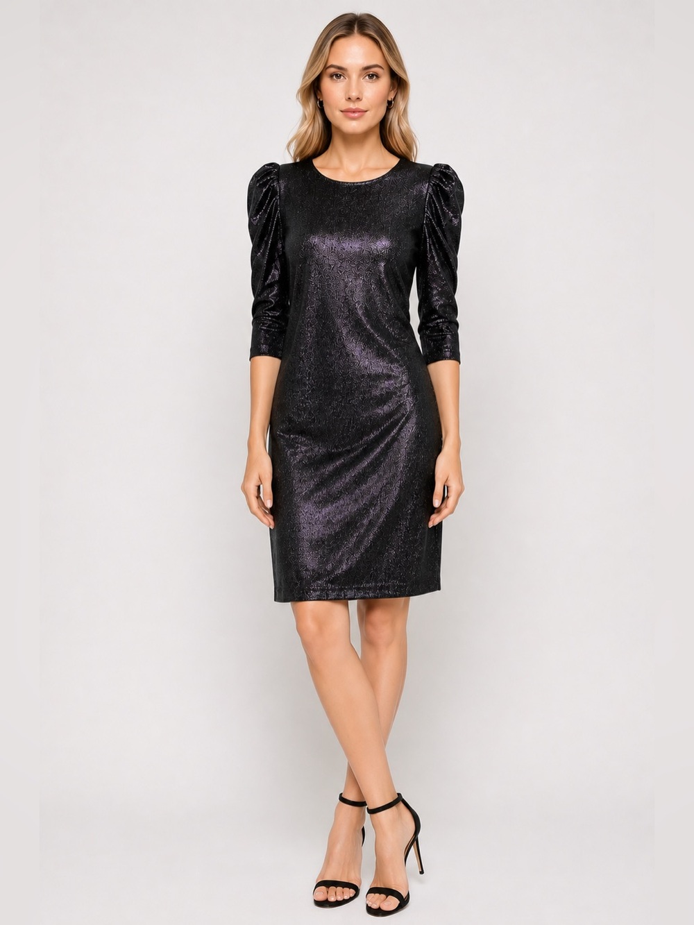LOFT Black Shift Dress Medium M Metallic Sparkle Puff Sleeve Party Holiday New M